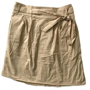 Annabella Skirt Womens Medium Beige Cotton A-Line Tie Waist Pleated Short Lined
